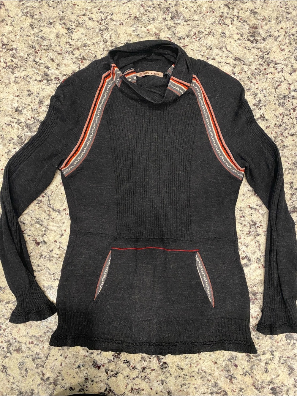 Aldo Martins Black Knit Cowl Neck Sweater with Orange & Gray Trim